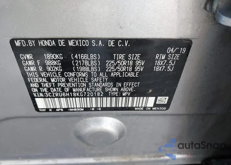 2019 Honda Hr-V Sport z USA, uszkodzony, nr VIN 3CZRU6H18KG720182